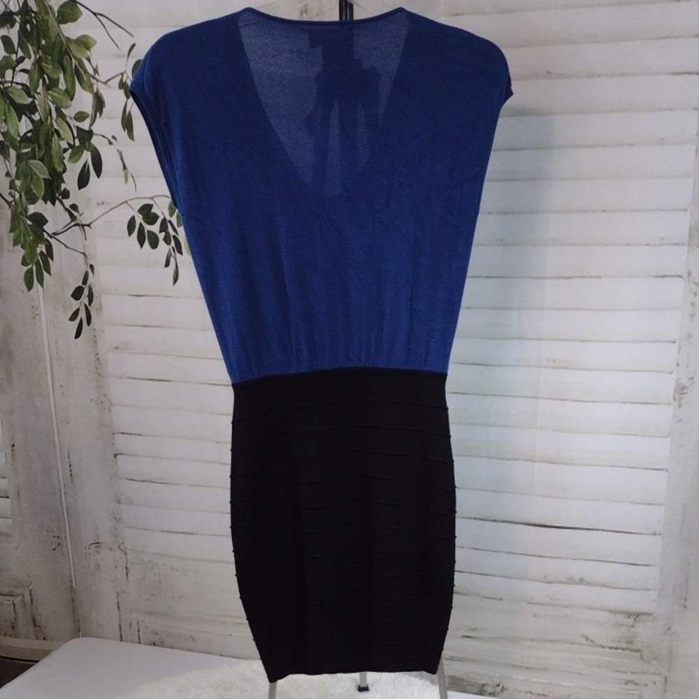 Max Studio Blue and Black Draped Sweater Dress With Bodcon Skirt, Size S - Picture 6 of 7